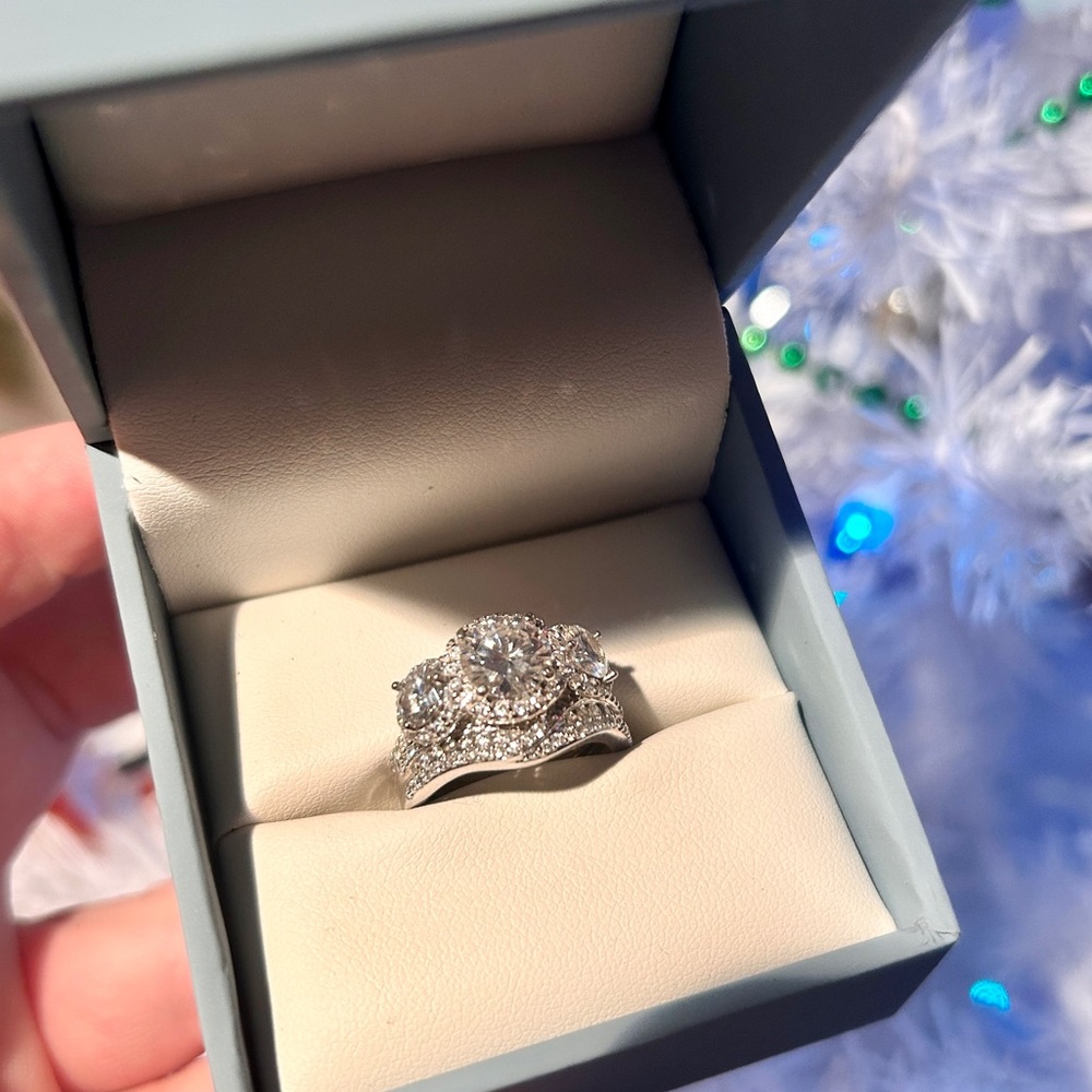 Forever One C&C Moissanite Ring 3.09 Carats plus Diamond Wedding Band
